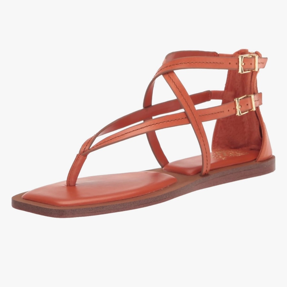 Vince Camuto Womens Brenndie Buckle Strappy Sandal Flat Sandal Sz 8M Apricot NEW